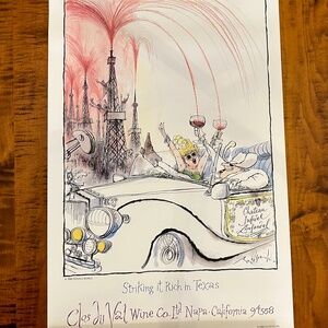 Collectable Clos Du Val Wine Print by Ronald Searle , TEXAS
